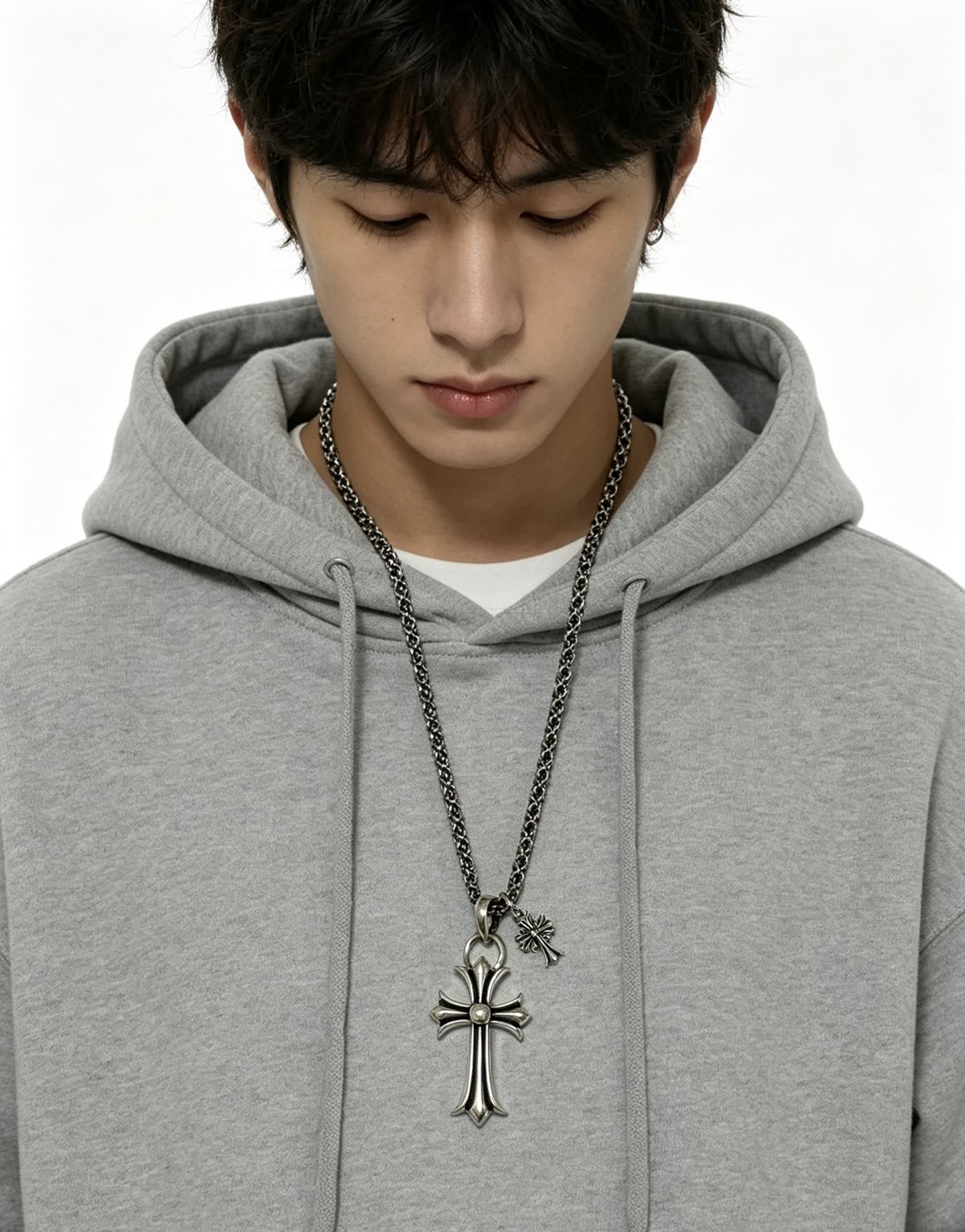 Chrome Hearts Silver Cross Pendant Necklace
